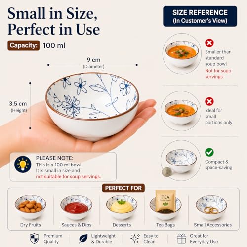 Image of MARKET 99 Ceramic White Katori Bowl Set of 3 (100ml) | Small Chutney & Dip Bowls for Sauces, Pickles & Condiments | Mini Serving Bowls Set for Dining Table | Dessert & Snack Bowls