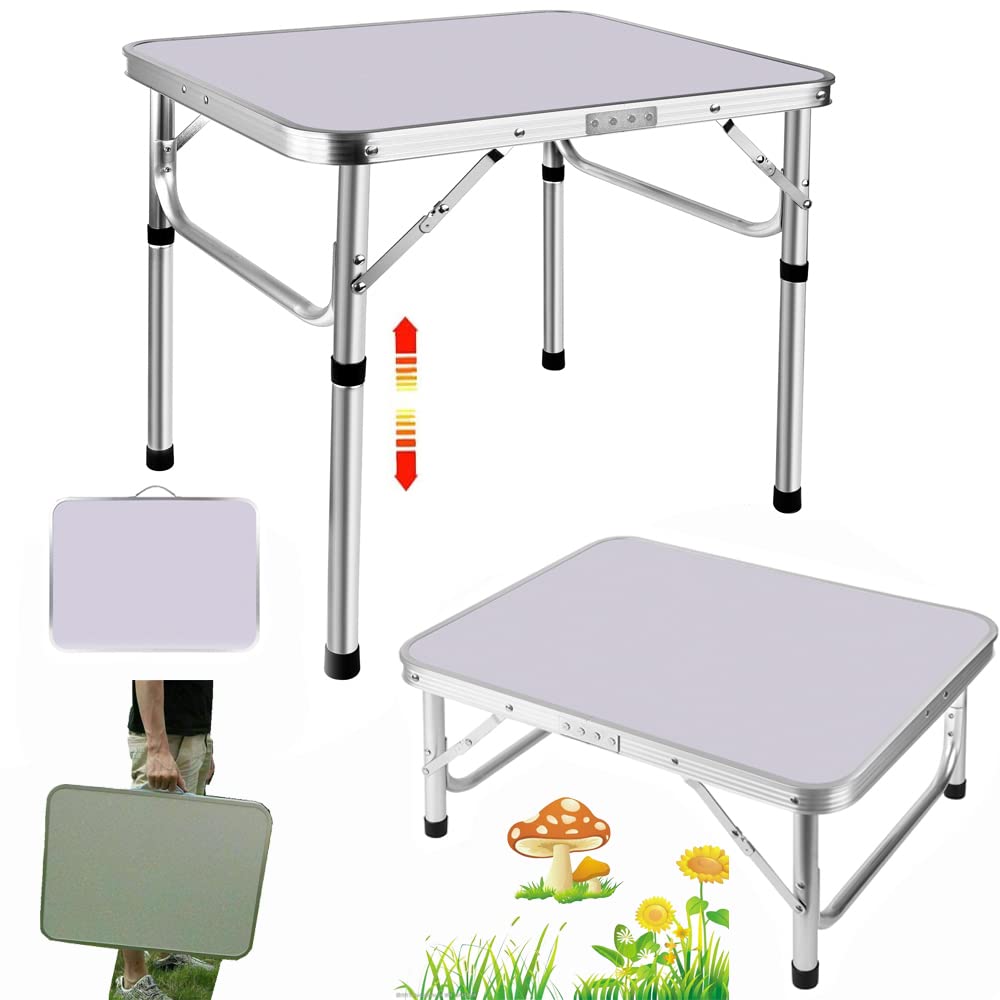 Lucn 2ft Folding Camping Table, Portable Foldable Picnic Tables for Outdoor Indoor Garden, Balcony Market Kitchen Work Table, 2 Height 20cm/56cm, Table Top Size: 60x45cm