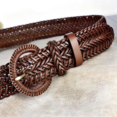Women Wide Braided Leather Belt 1.6 inch Ladies Soft Woven Waistband with Buckle3