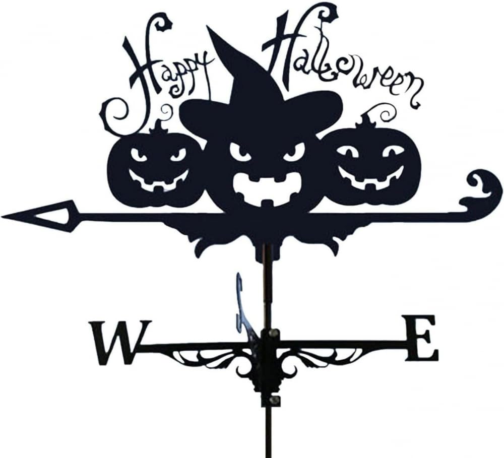 TAXXII Wacky Pumpkin Weathervane Character Weather Vane Metal Wind for Garden Farm Barn Roof Outdoor Decoration Direction Indicator -Black||A