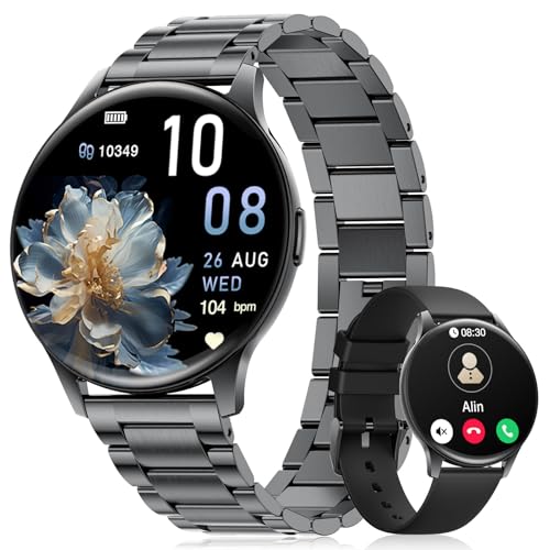 LIGE Reloj Inteligente Mujer con 2 Correas, 1.43' Amoled Smartwatch con Llamadas Bluetooth, Función Femenina, 24H Pulsometro, Monitor de Sueño, 100+ Modos Deportivos para iOS Android, Negro
