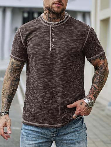 Men Henley Shirts Stretch Classic Summer Casual 5 Button T-Shirt (S-3XL)2