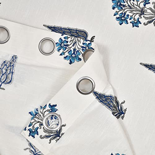 Image of BLOCKS OF INDIA Hand Block Printed Cotton Linen Daylight Door Curtain (Style 3, 7 Feetsemi Sheer, Grommet, Multicolor)