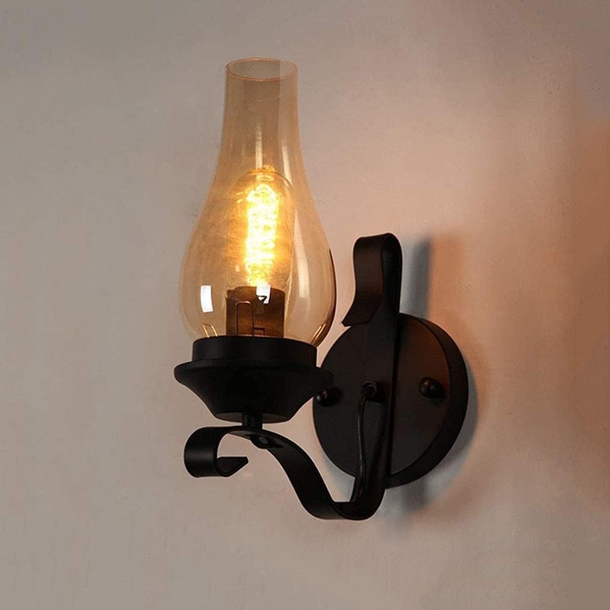 HGTYU Retro Kerosene Lamp American Rural Retro Industrial Wrought Iron Wall Light Clear Glass Stainless Steel Lantern Cover Wall Light Aisle Stairs Vintage Wall Lamp