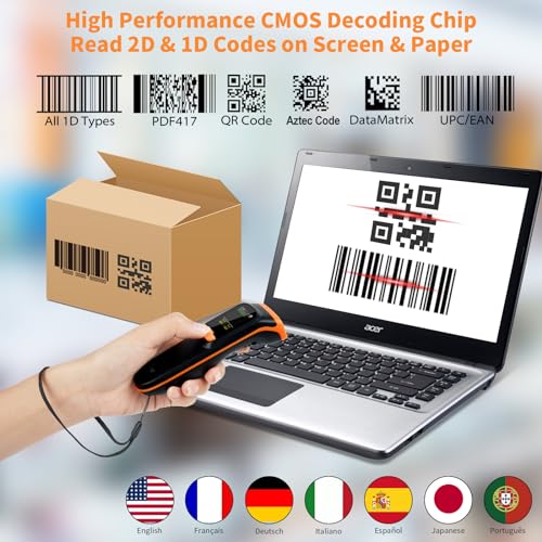 Scanner de codes-barres Bluetooth portable lecteur QR code 1D 2D écran LCD sans fil - 7
