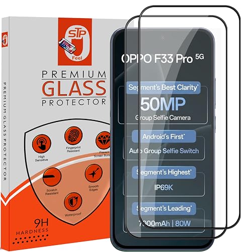Image of STP FEEL Premium Tempered Glass Screen Protector Guard Compatible For Oppo F33 Pro 5G (6.57 Inch, Pack of 2) | Edge to Edge Coverage With Easy to installation kit for Smartphone