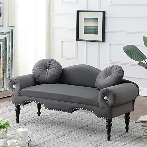 Oduwa Velvet Loveseat Sofas,54" Comfy 2-Seater Velvet Sleeper Couch With Wood Legs And Two Pillows,Modern Sofa Chairs With Nailhead Trim For Living Room Bedroom #TOP12