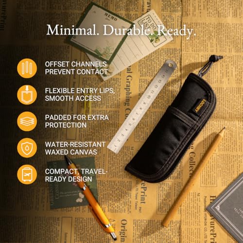 Image of LOCHBY Duo Pen Pouch | Slim and Elegant Pen Pouch, Durable Waxed Canvas, Lightly Padded for Fountain Pen and Mechanical Pencil, Compact Design Holds 2 Pens, for Everyday Carry