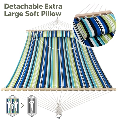 Image of SUNCREAT 2 Person Hammocks for Trees, Lightweight Hammock for Outdoor, Patio, Garden, Backyard, Green Stripes