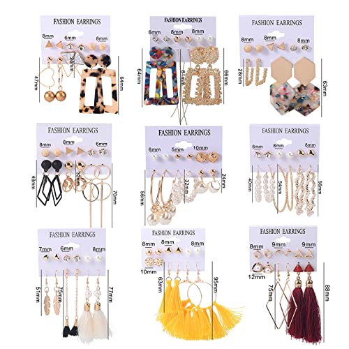 JMScape 53 Pairs Earrings Set for Women, Fashion Acrylic Tassel Gold Hoop Earrings Multipack Statement Pearl Earring Stud Pack, Hypoallergenic Drop Dangle Earrings for Valentine's Day Gift - Image 6