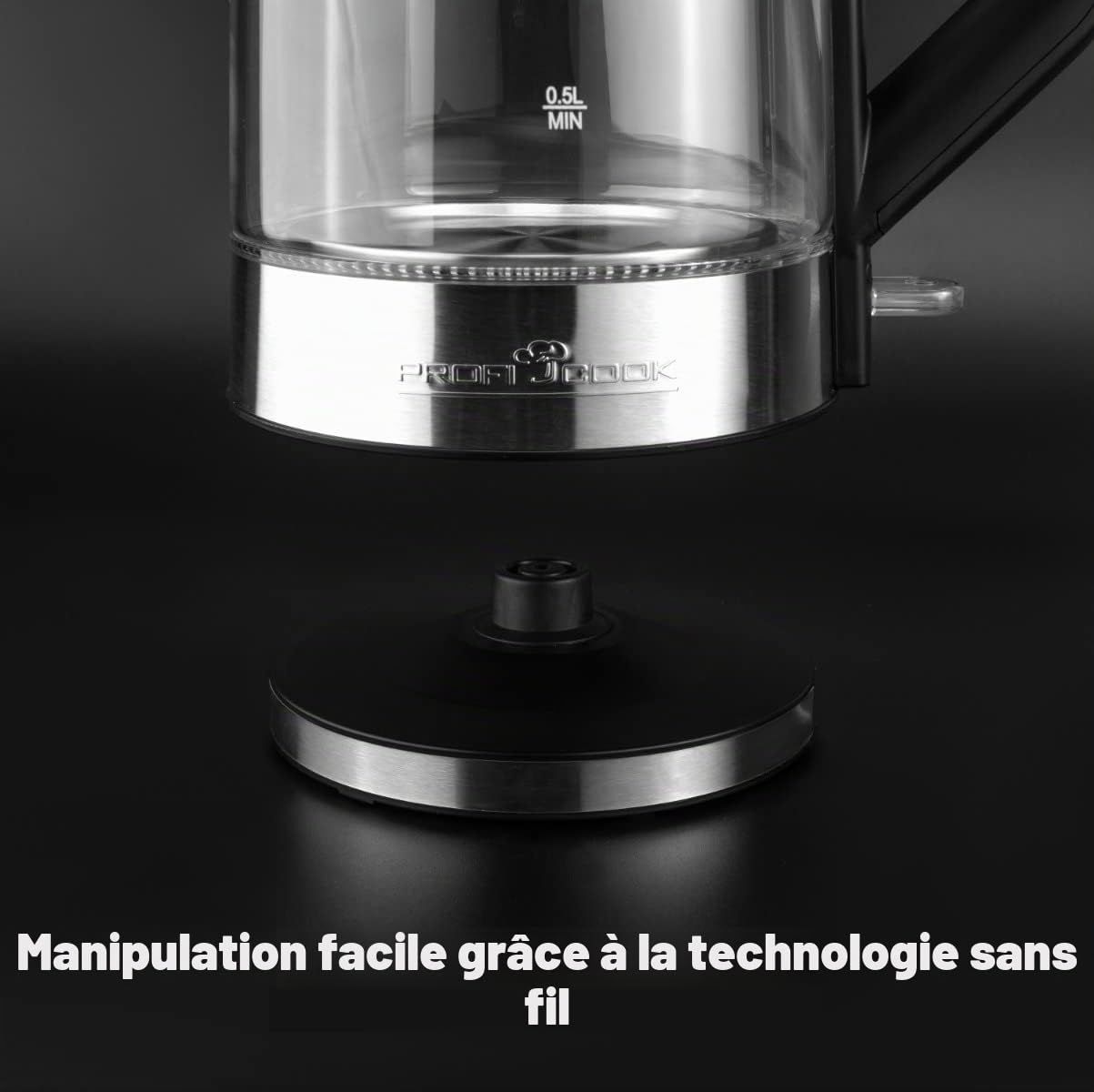 ProfiCook® Bouilloire électrique avec éclairage coloré et capacité de 1,7 litre,verre avec éclairage du réservoir d'eau en fonction de la température, Kettle avec arrêt automatique,2200W-PC-WKS 1190 G