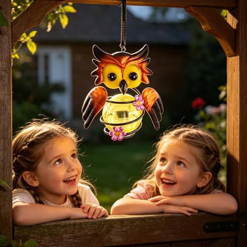 Linterna solar de búho para jardín: iluminación rústica y cálida para terrazas 3
