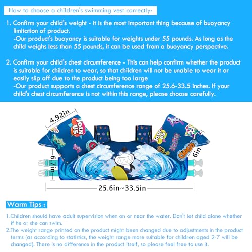 image for Chriffer Kids Swim Vest Life Jacket for 30-55 Pounds Boys and Girls, T