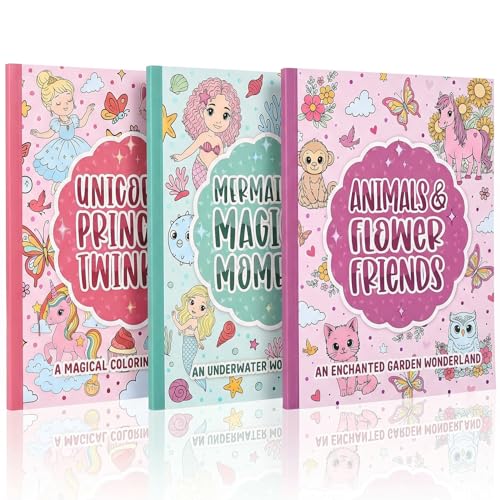 ZICOTO Fun Coloring Books for Kids Set of 3 - Cute Princess Unicorn & Mermaid Coloring Book for Girls Ages 48 - Easy to Color Toddler Gift with Magical Themes for Your Creative Little Princess