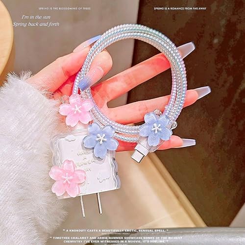 Protector de cargador de flores para iPhone y funda floral 3D de cable USB 5