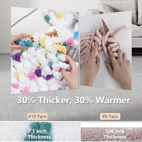 Image of Cozyful Chunky Yarn for Hand Knitting - #10 Chunky Chenille Blanket Yarn, Jumbo Big Thick Chunky Yarns for Crocheting, Tie Dye Bulky Knit Yarns, 8 Skein (20 yds 8 oz Each Skein), Rainbow & White