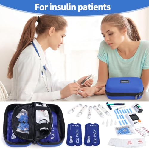 Image of Insulin Travel Organizer - TSA Approved Diabetic Medicine Storage Bag with Temperature Display and 2 Cooling Gel Packs (Blue.)