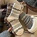 SULEAD Cozy Fair Isle Crew Socks for Women 5% Wool Vintage Geometric Snowflake Warm Gray-Blue Fashion Retro Holiday Christmas (8 Pairs)