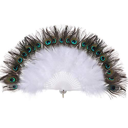 ArtiDeco 1920s Abanico Plegable de Pluma de Pavo Real Abanico de Mano Vintage Flapper Accesorios Decoración de Fiesta Vintage