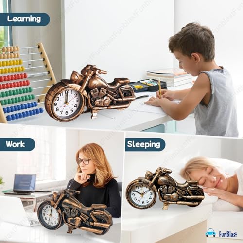 Image of FunBlast Alarm Plastic Clock for Heavy Sleepers Bike Shaped Retro, Stylish Analog Table /Desk Alarm Clock for Students, Table Clock for Bedroom, Living Room, Office, Return Gifts (Brown), 20 *14 Cm