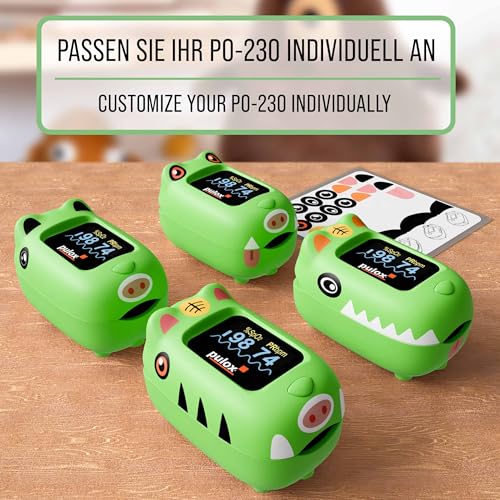 Pulox PO-230 in Grün, Pulsoximeter für Kinder, mit Klebemuster, Messung von Sauerstoffsättigung...