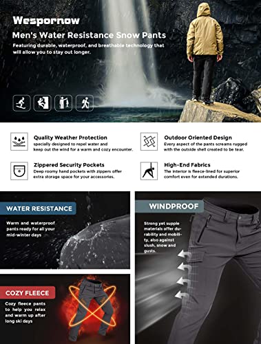 Wespornow Skihose Herren Thermohose Softshellhose: Wasserdicht Winterhose Gefüttert Schneehose mit Fleece-Futter für Ski & Snowboard (Grau, L)
