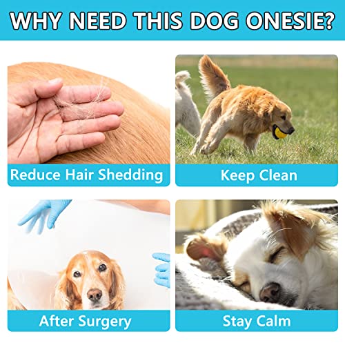 Image of Dog Onesie Anti Shedding Suit Full Coverage Pet Bodysuit After Surgery Wear Surgical Recovery Jumpsuit E Collar Alternative Anxiety Calming Shirt for Female Male Dog GrayM