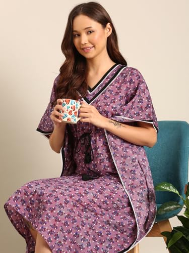 Image of Rupa Jon Aishwarya Women Full Length Printed Kaftan Nighty in Premium Cotton Blend Fabric, Night Dress, Maxi Nighty for Comfortable Everyday Wear