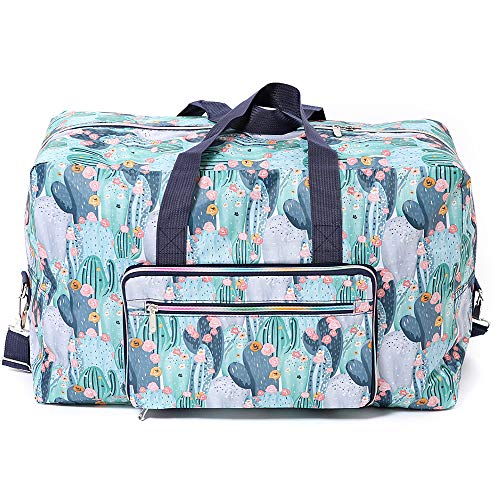 Foldable Travel Duffle Bag for Women Girls Large Cute Floral Weekender Overnight Carry On Bag for Kids Checked Luggage Bag (Z-Cactus)