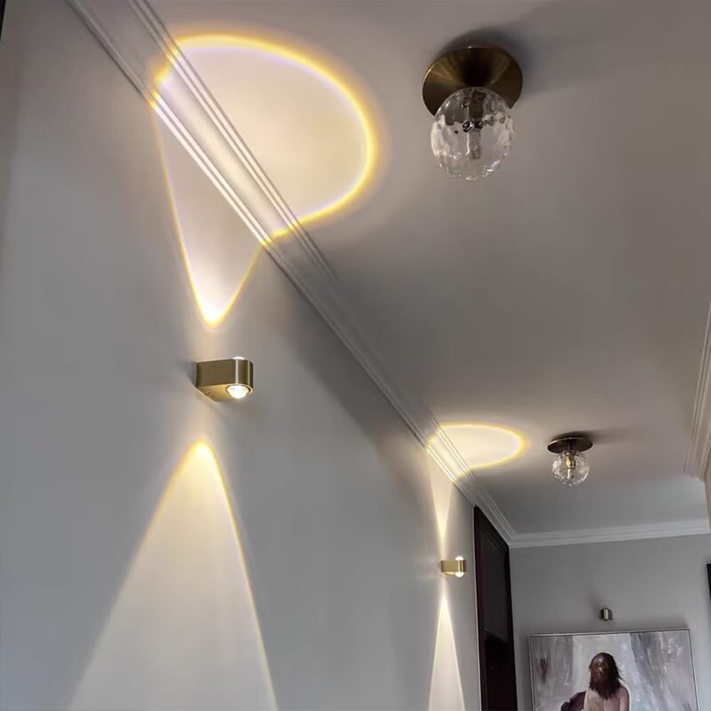 Kinkiet wewnętrzny Led 3W 3000K złoty mosiądz wykończenie oświetlenie w górę i w dół Mocowanie kablowe Nowoczesny styl Idealny do salonu, sypialni, schodów lub przedpokoju