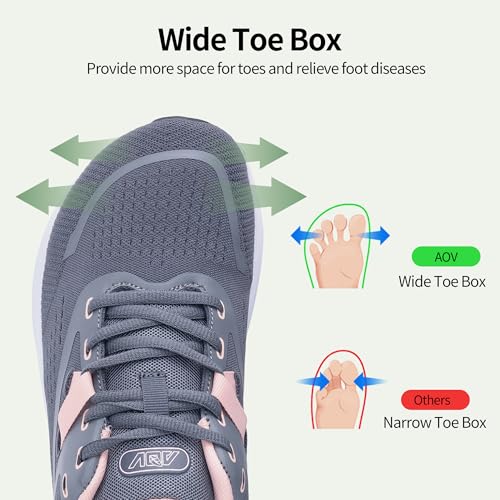 Image of AOV Wide Toe Box Shoes Women Arch Support Walking Shoes Plantar Fasciitis Orthotic Tennis Sneakers