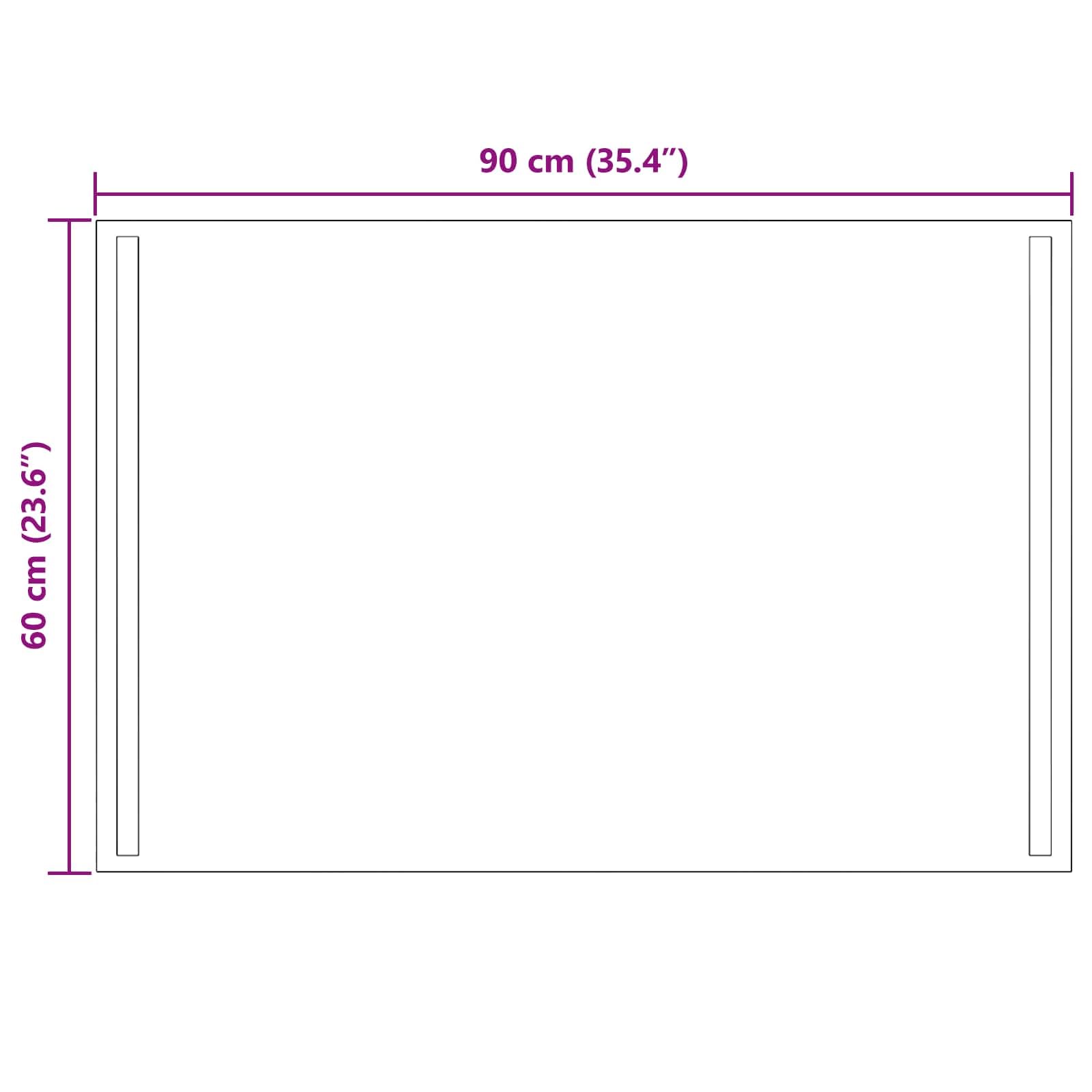 Specchio da bagno a LED, 90 x 60 cm, con vetro temperato, montaggio a parete, elegante accessorio da bagno con illuminazione a LED integrata e struttura in vetro di sicurezza durevole