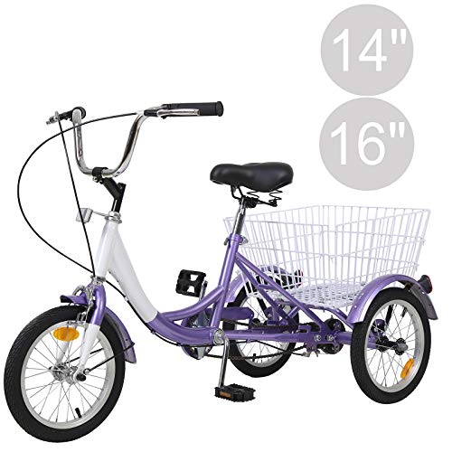 Slsy 14 inch Tricycle, 14â€ Trike Bike Perfect for Beginner Riders, Single Speed 14 inch 3 Wheel Bikes, Three-Wheeled Bicycles with Adjustable Height