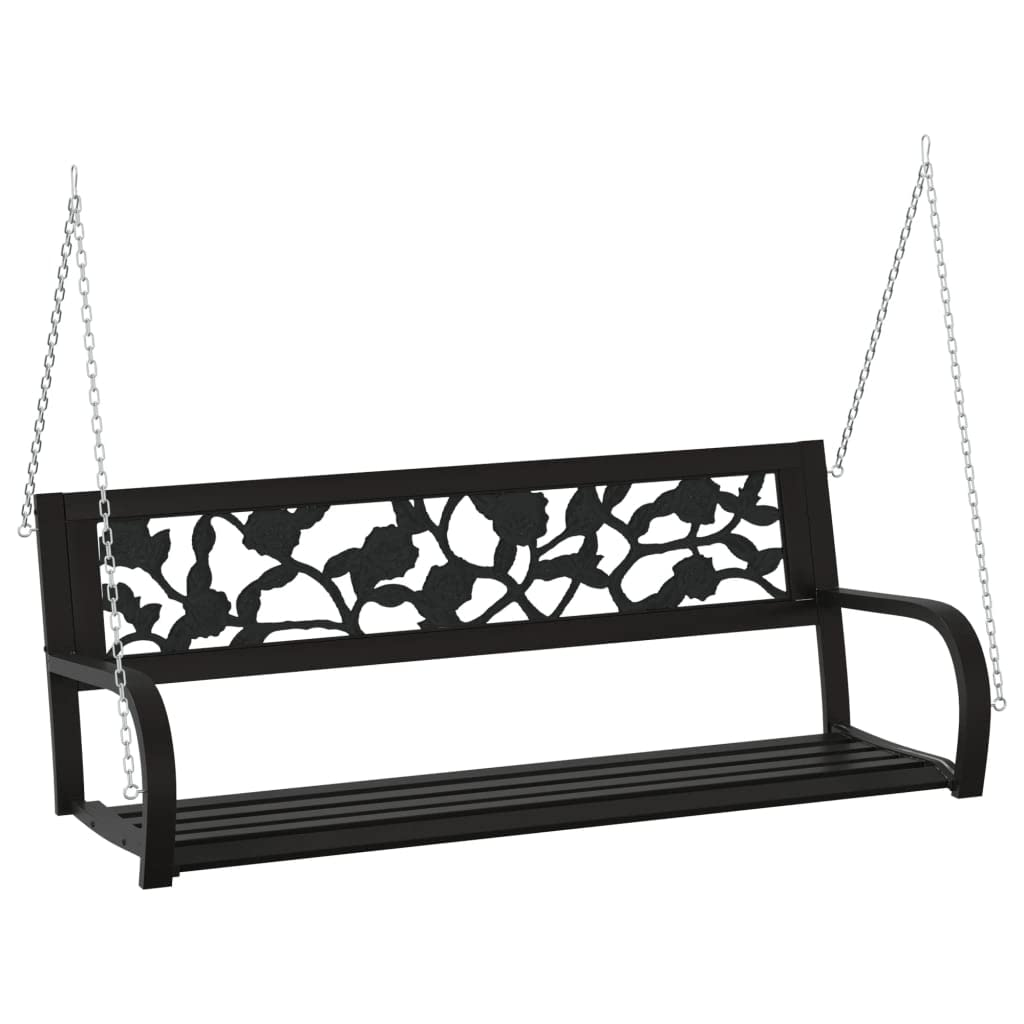 Genérico Banco balancín de jardín 125 cm Acero y plástico Negro,Mobiliario,Muebles de jardín,Asientos de Exterior,Bancos de jardín-317145