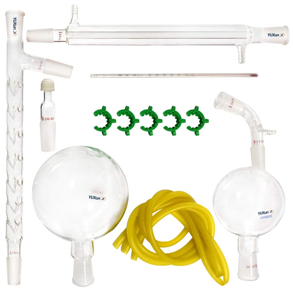 New 1000ml, 13pcs Glass Distillation Apparatus, Vacuum Distillation Equipment,Water Distiller Purifier Laboratory Chemistry Glassware Kits