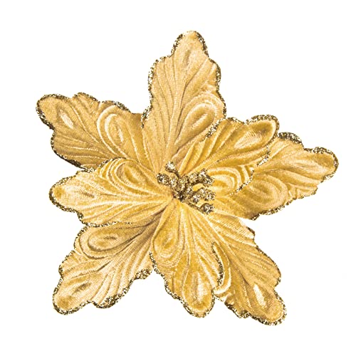 DuHouse 7 piezas de flores de Poinsettia Picks Artificial Glitter Poinsettia Flores con tallos Adornos de árbol de Navidad con tallos para decoración de la cocina del hogar (dorado) Cover