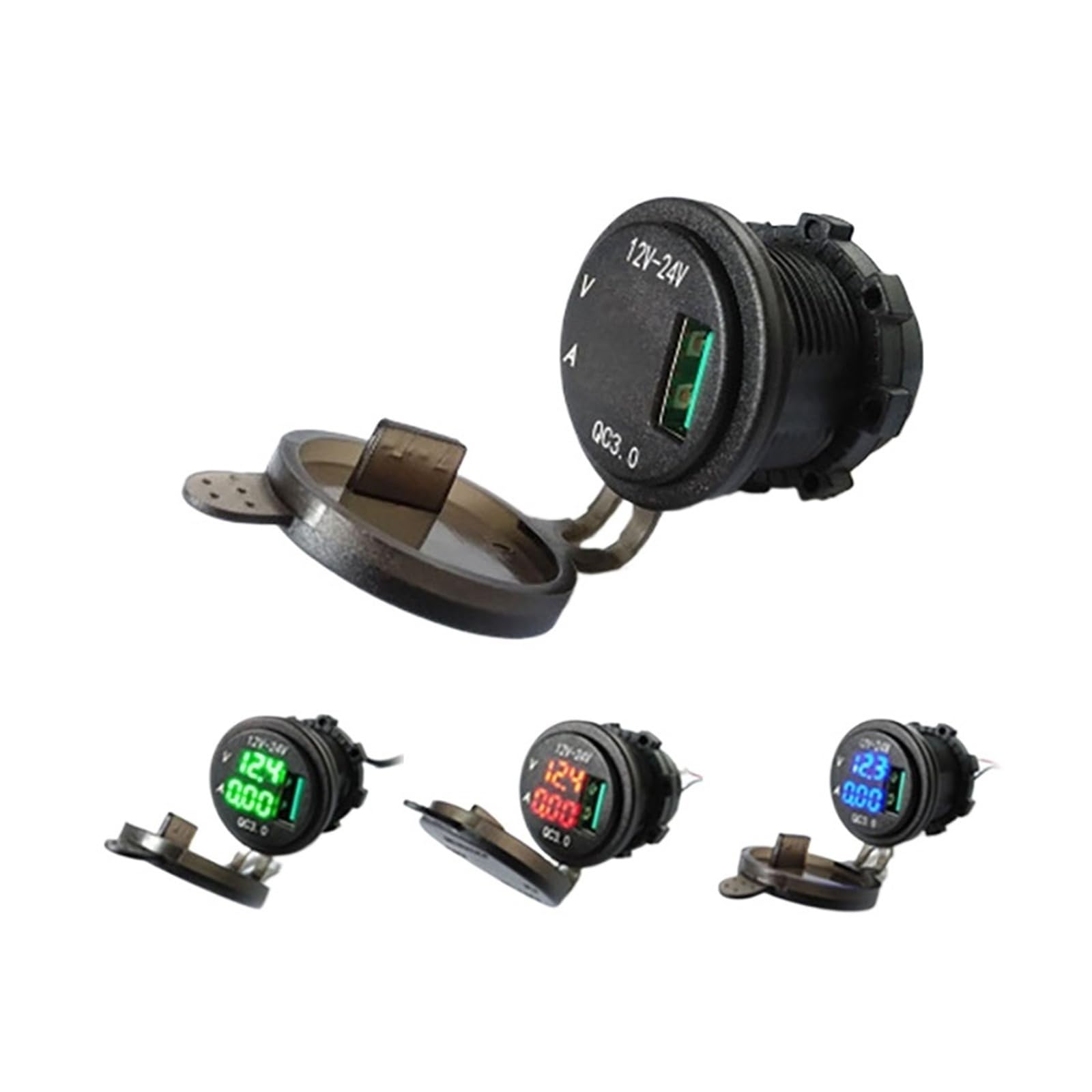 QC3.0 Szybkie ładowanie Wodoodporny miernik napięcia Woltomierz Wyświetlacz prądu Pojedyncze wyjście USB Ładowarka samochodowa zmodyfikowana do samochodu i motocykla Cheerfully (Color : Red)