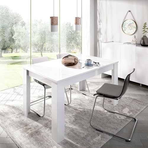 Dmora Tavolo Pranzo allungabile, cm. 140/190 x 78 x 90, Bianco Lucido, Unico