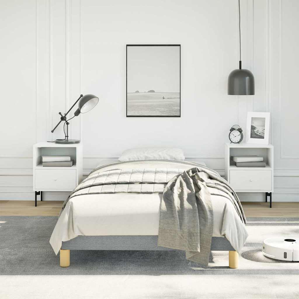 Twin XL Bed Frame Light Grey Polyester Fabric with Engineered Wood Platform, Sturdy Slatted Foundation, Easy Assembly, No Box Spring Needed, Modern Minimalist Bedroom Furniture