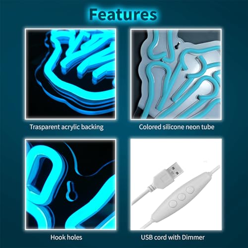 Image of Skeleton Hand Neon Sign,Shaka Skull Hand Neon Signs for Wall Decor Bedroom Home Decor Bar USB Powered LED Neon Light Art Neon Wall Sign Decoration Light(blue)