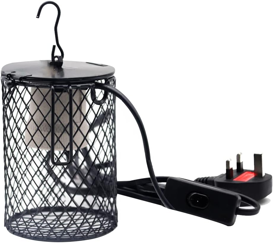 Reptile Heat Lamp Heater Holder Ceramic Heat Lamps Lampshade Holder Anti Hot Bracket Cage for Bearded Dragon, Lizard, Tortoise, Snake, UK Plug (Small)