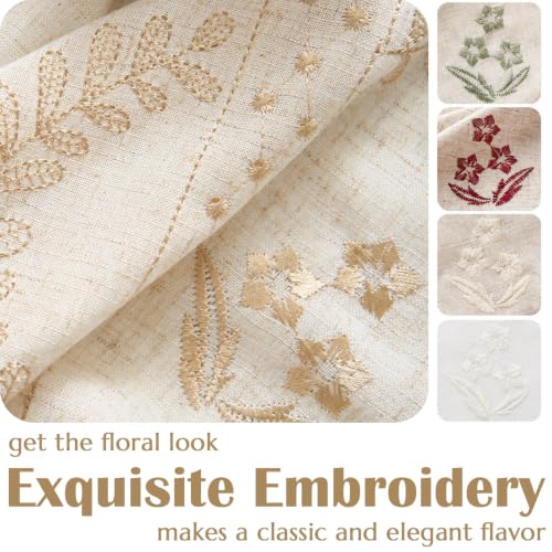 Image of jinchan Floral Lined Linen Curtains 63 Inch Farmhouse Back Tab 2 Panels