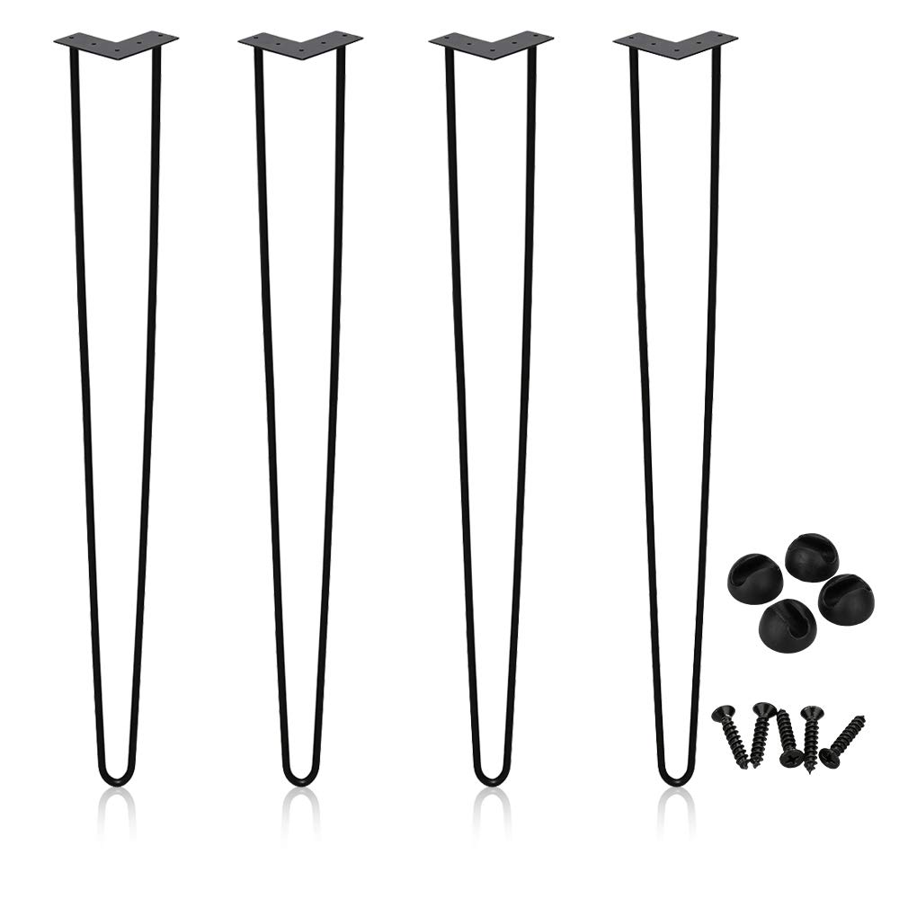 Lospitch Hairpin Legs - Gambe da tavolo in metallo, colore nero, 12 mm, gamba a 2 aste, 40 cm, 4 pezzi