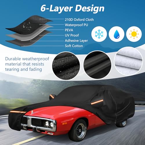 Image of Car Cover for Dodge Charger 1968-1974 210D Oxford Cloth and Cotton Lining | Waterproof Outdoor Full Car Covers with Zipper Windproof Heavy Duty All Weather with Wind, Sun, UV and Dust Protection