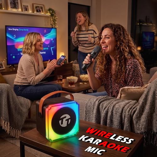 Image of Target TT-BSA-22 Portable Karaoke Speaker with Wireless Mic, RGB Lights, 10W Stereo, Bluetooth, USB, TF Card, AUX, Black