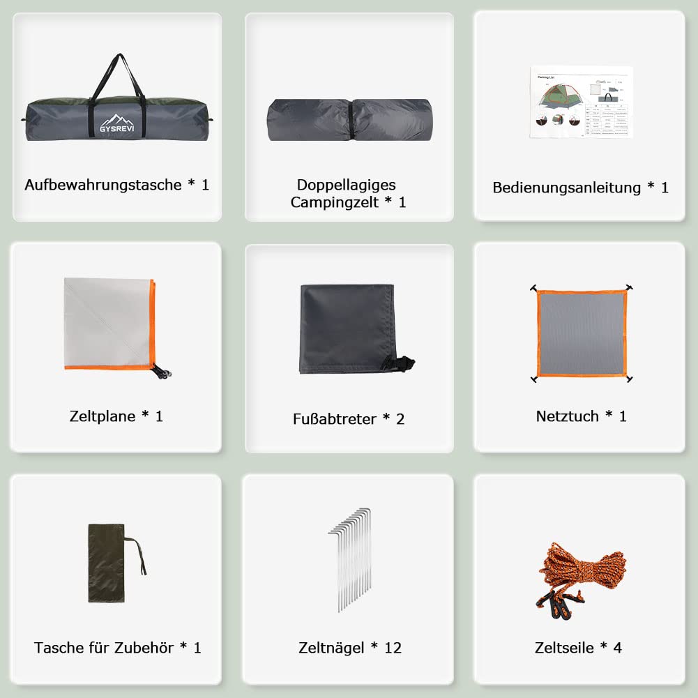 Camping Zelt Automatisches 3 Personen Instant Zelt Pop Up Zelt | 4 Jahreszeiten Winddicht Wasserdicht Kuppelzelt mit 2 Mesh-Tür, 2 Mesh-Fenster, 2 in 1 Doppelschichten, Tasche für Familie