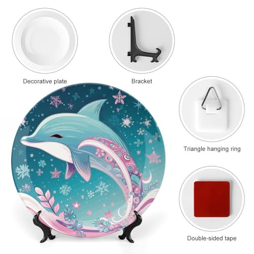 Plato decorativo Bone China con diseño de delfín 7 pulg miniatura 3