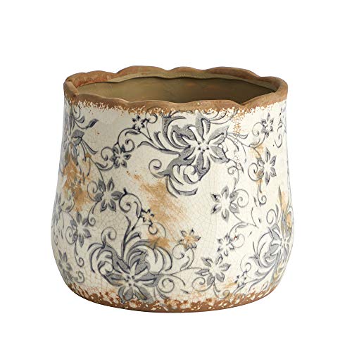 Nearly-Natural-7in-Tuscan-Ceramic-Gray-Scroll-Planter Nearly Natural 7in Tuscan Ceramic Gray Scroll Planter