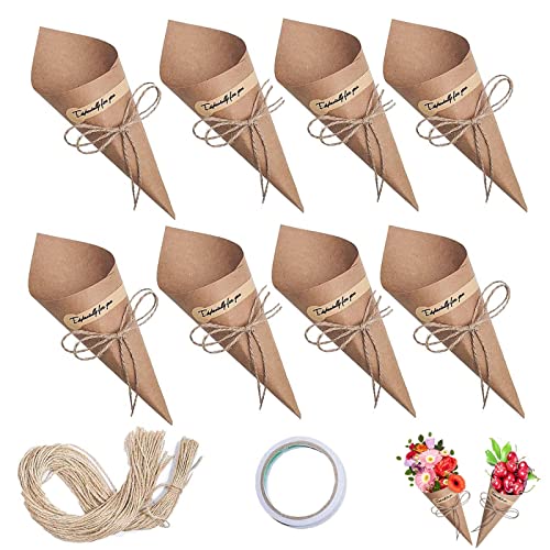 50 Stücke Rustikal DIY Kraftpapier für Hochzeit, Kraft Papier Kegel, Konfetti für Geschenkbox Hochzeit, Bouquet Candy Chocolate Bags Boxen für Bankett-Party-Geschenke Verpackung Cover