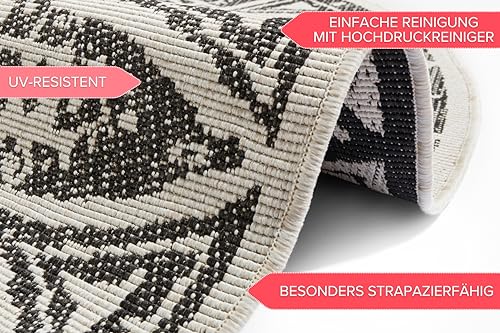 freundin Home Collection Lilja Flachgewebe In- und Outdoor Wendeteppich Wetterfest Modernes Mandala Design Teppich für Balkon Terrasse Garten Wintergarten Wohnzimmerteppich Wasserfest, Ø 240 cm